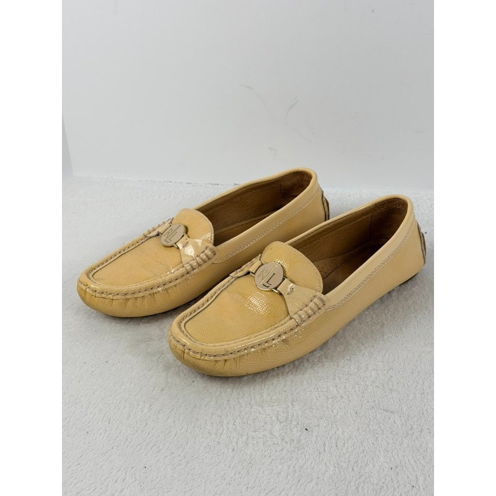 Lauren Ralph Lauren Carley Leather Driving Loafers Womens Size 7.5B Beige Yello